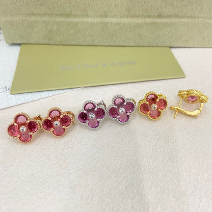 [⭐Renara]2026 NEW  CLOVER 1 MOTIFPINK ENAMEL STUD EARRINGS WITH DIAMONDS2
