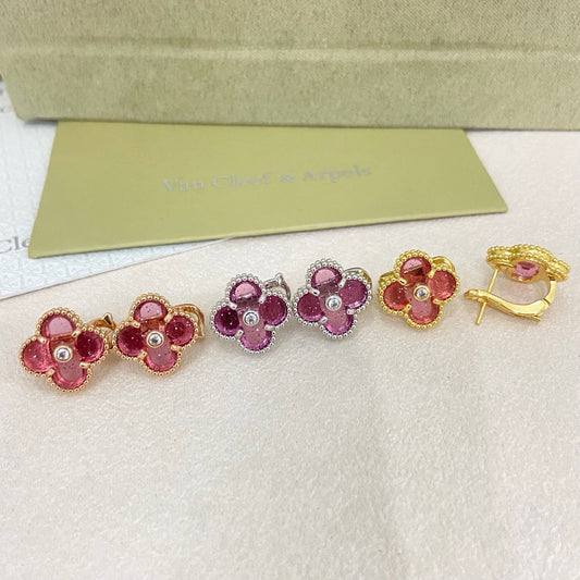 [⭐Renara]2026 NEW  CLOVER 1 MOTIFPINK ENAMEL STUD EARRINGS WITH DIAMONDS2