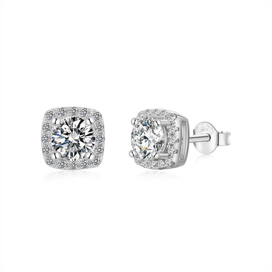 [Lucky Jewelry]Classic Round Center Stone Stud Earrings