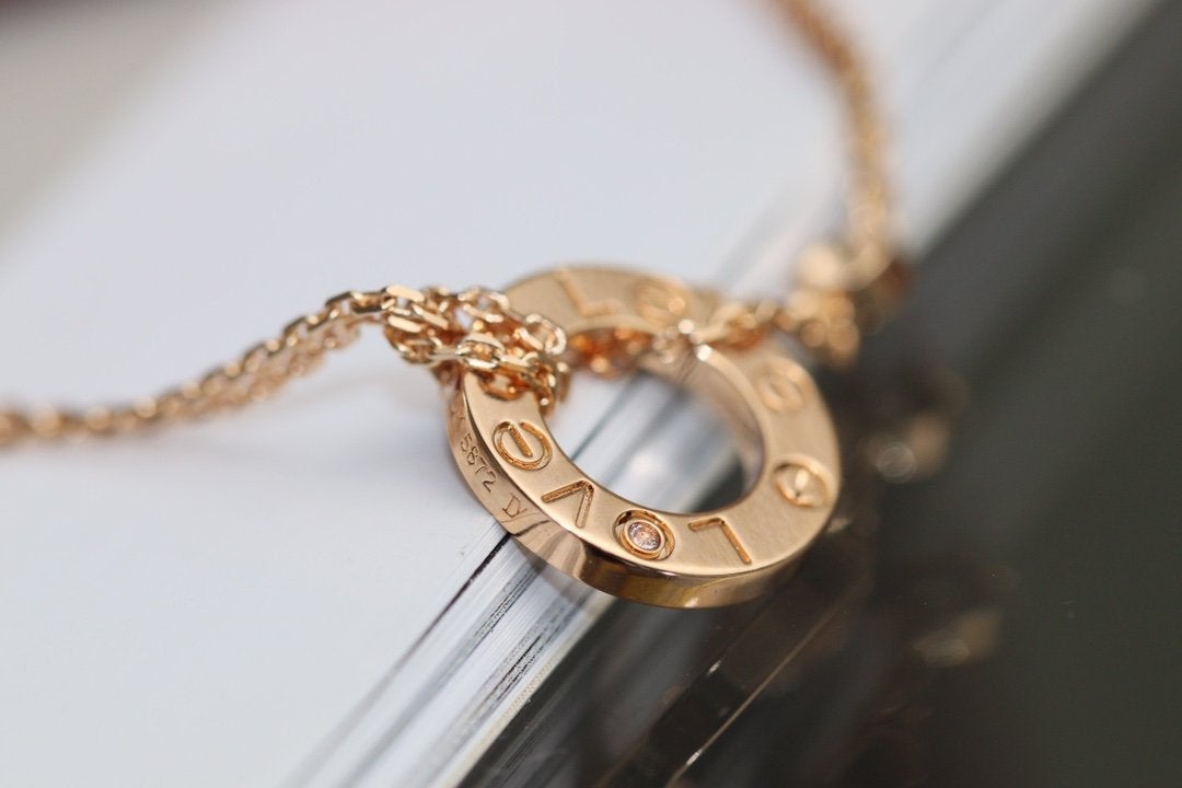 [⭐Renara]LOVE NECKLACE ADJUSTABLE ROSE GOLD 2 DIAMOND