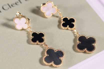 [⭐Renara]CLOVER EARRINGS GOLD ONYX MOP 3 MOTIF