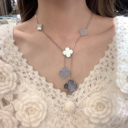 [⭐Renara]CLOVER MOP CHALCEDONY NECKLACE SILVER 6 MOTIF