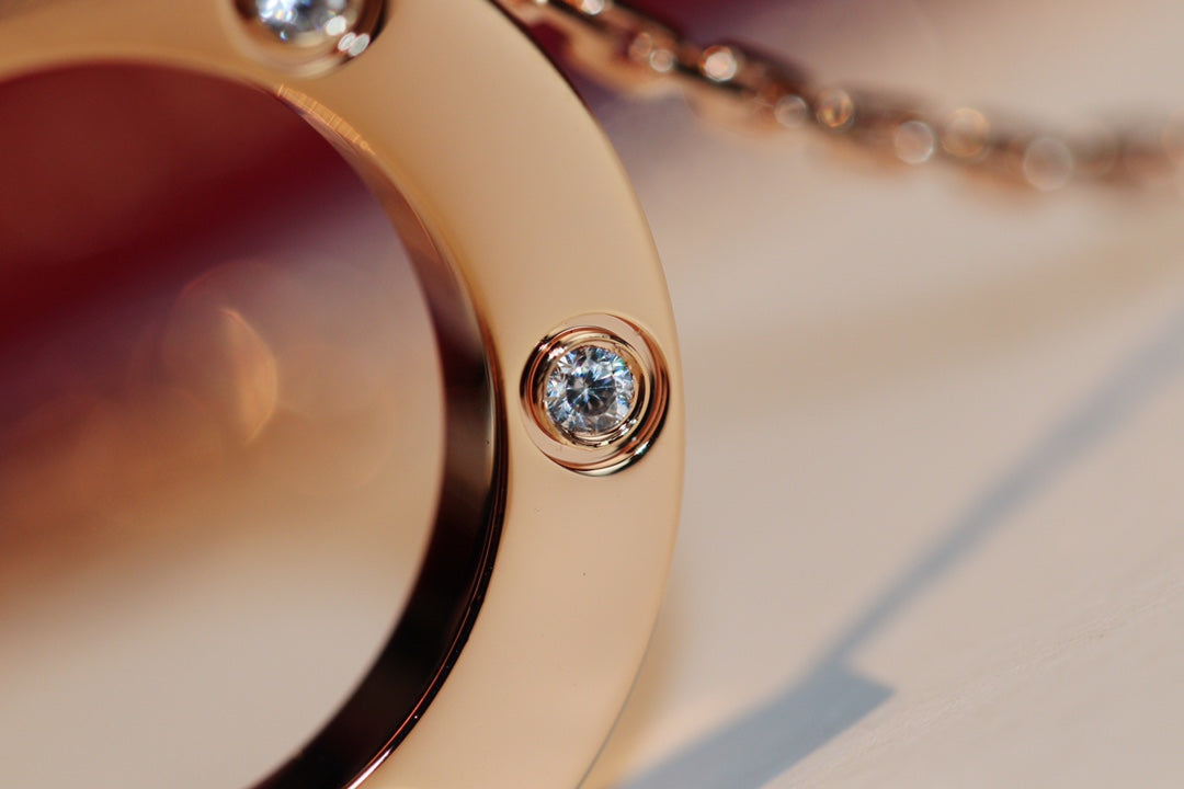 [⭐Renara]LOVE NECKLACE 16MM 6 DIAMONDS PINK GOLD