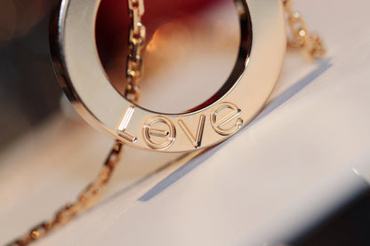 [⭐Renara]LOVE NECKLACE 16MM 6 DIAMONDS PINK GOLD