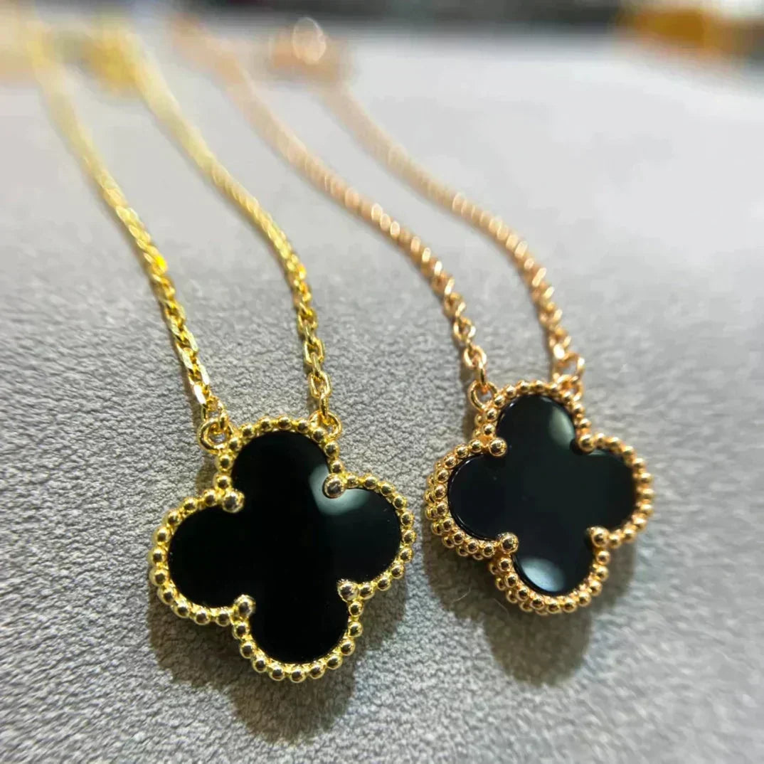 [⭐Renara]CLOVER 15MM BLACK ONYX SINGLE FLOWER NECKLACE