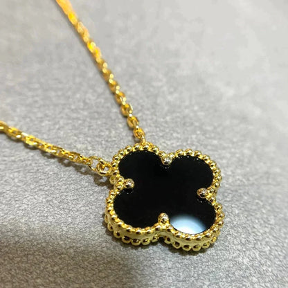 [⭐Renara]CLOVER 15MM BLACK ONYX SINGLE FLOWER NECKLACE