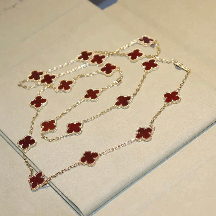 [⭐Renara]CLOVER 20 MOTIFS CARNELIAN NECKLACE