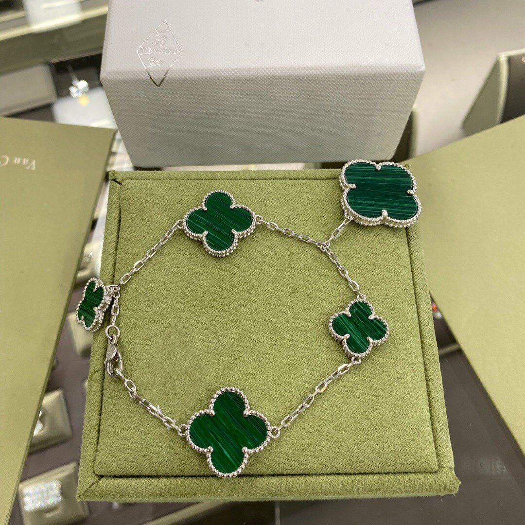 [⭐Renara]CLOVER 5 MOTIFS SIVLER MALACHITE BRACELET