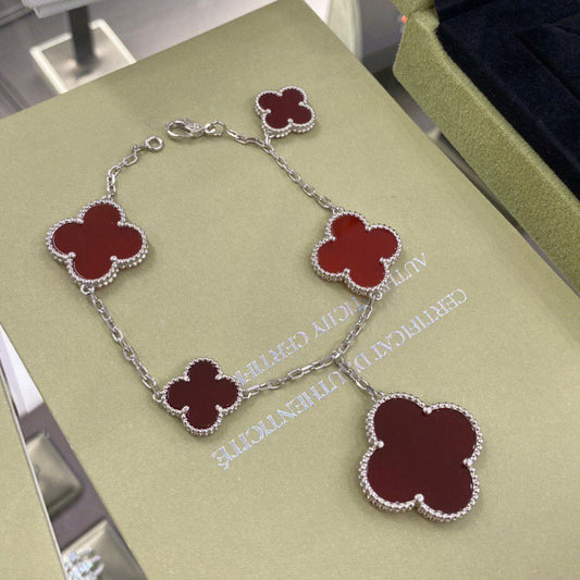 [⭐Renara]CLOVER 5 MOTIFS SIVLER CARNELIAN BRACELET