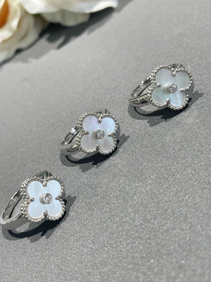 [⭐Renara]CLOVER SILVER MOP DIAMOND RING