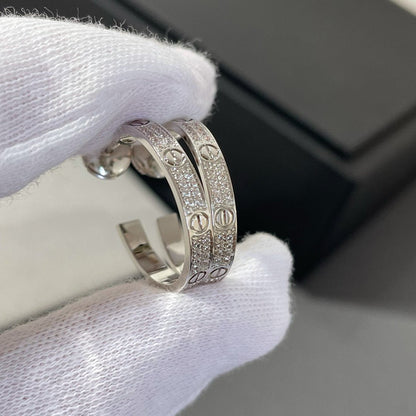 [⭐Renara]LOVE DIAMOND SILVER HOOP EARRINGS