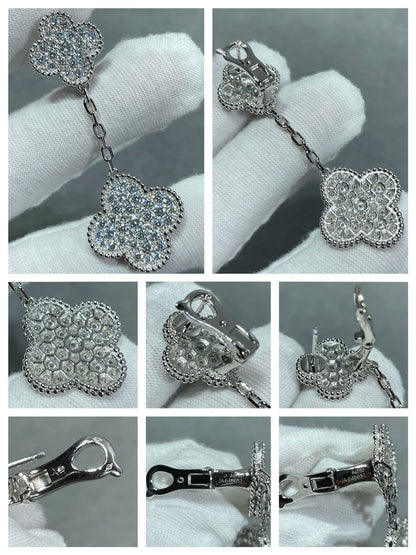 [⭐Renara]CLOVER 2 MOTIFS DIAMOND PAVED SILVER EARRINGS