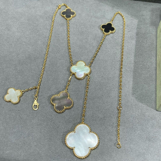 [⭐Renara]CLOVER 6 MOTIF MOP ONYX GOLD NECKLACE
