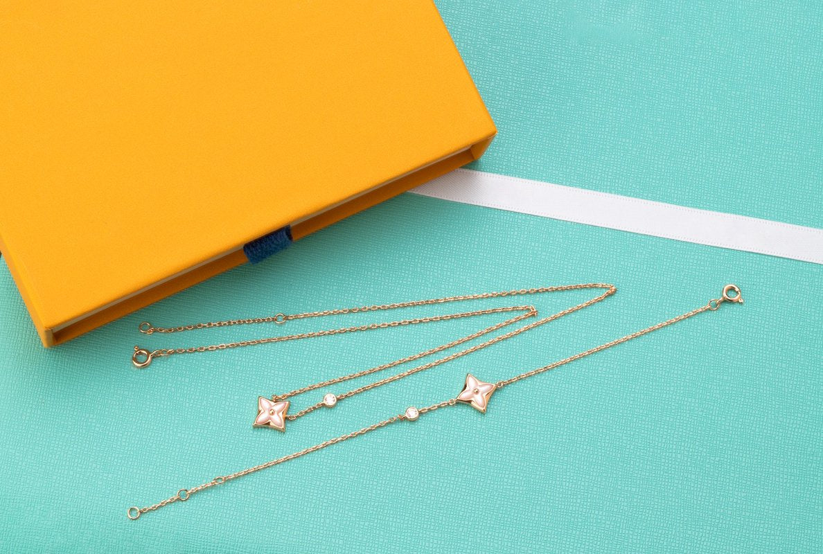 [⭐Renara]STAR PINK MOP 1 DIAMOND PINK GOLD NECKLACE