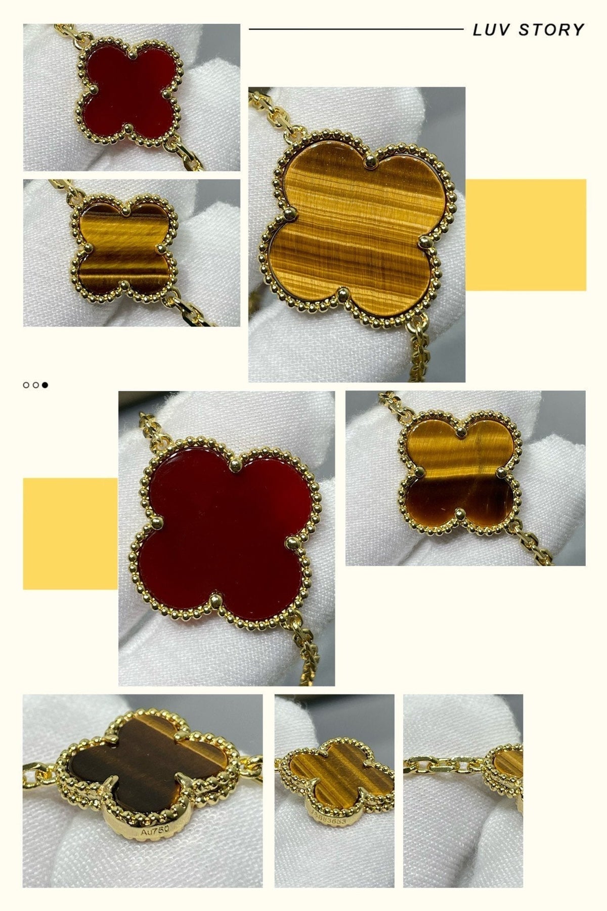 [⭐Renara]CLOVER 16 MOTIF CARNELIAN TIGER EYE ROSE GOLD NECKLACE