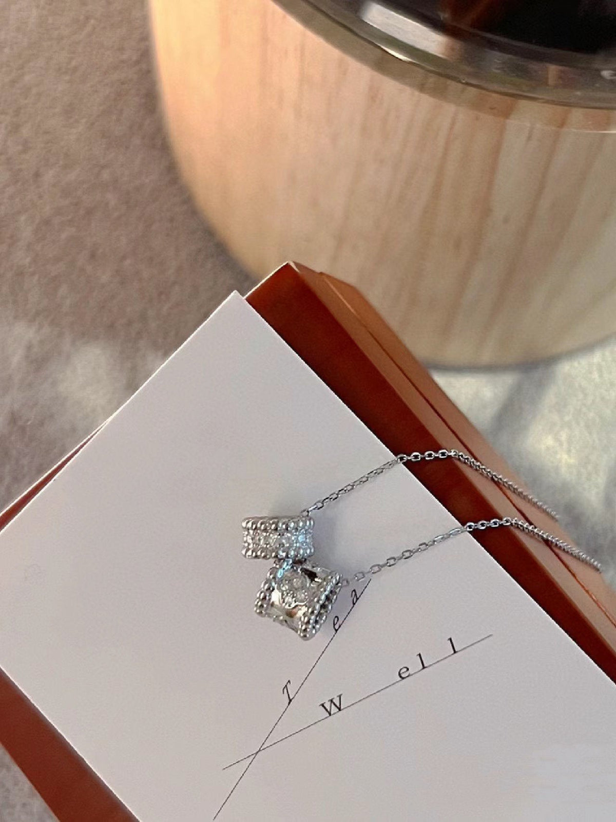 [⭐Renara]PERLEE DOUBLE PENDANT SILVER DIAMOND NECKLACE