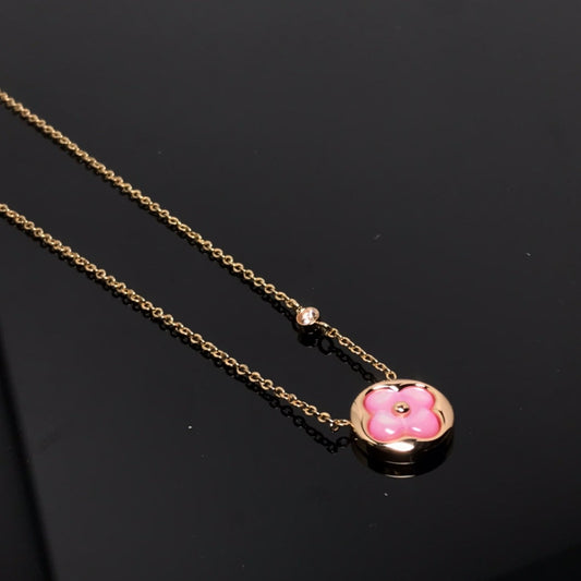 [⭐Renara]COLOR BLOSSOM PINK MOP SUN GOLD NECKLACE