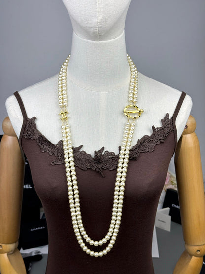 [⭐Renara]25K Pencil Double C Double-Layer Pearl Sweater Chain