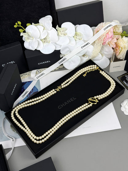 [⭐Renara]25K Pencil Double C Double-Layer Pearl Sweater Chain