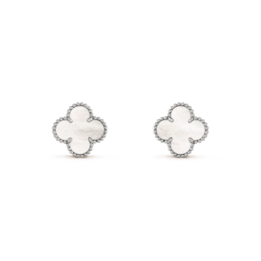 [⭐Renara]CLOVER MEDIUM 1 MOTIFS  WHITE MOP EARRINGS SILVER