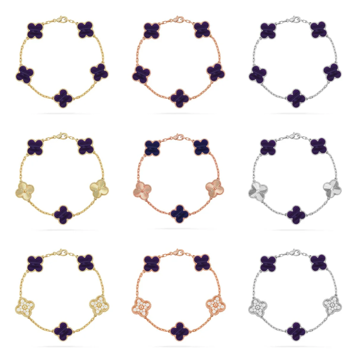 [⭐Renara]CLOVER 5 MOTIF PURPLE STRIPES BRACELET COLLECTION