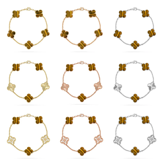 [⭐Renara] CLOVER 5 MOTIFS TIGER EYE BRACELET COLLECTION