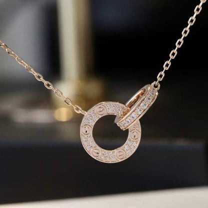 [⭐Renara]LOVE 7.6MM NECKLACE ROSE GOLD AND SILVER  FULL DIAMOND