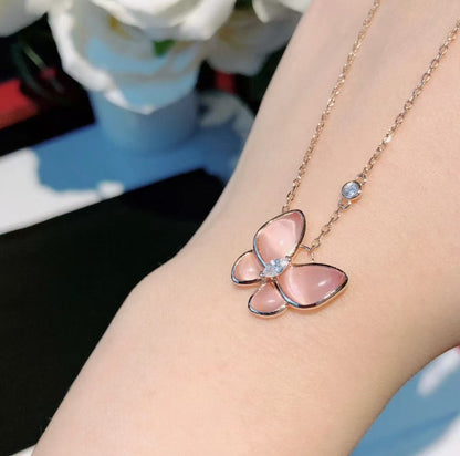 [⭐Renara]BUTTERFLY PINK MOTHER-OF-PEARL DIAMOND NECKLACE
