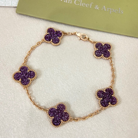 [⭐Renara]NEW PURPLE SAND-GOLD FOUR-LEAF CLOVER 5-FLOWER BRACELET