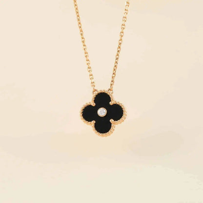 [⭐Renara]CLOVER 15MM DIAMOND ONYX NECKLACE