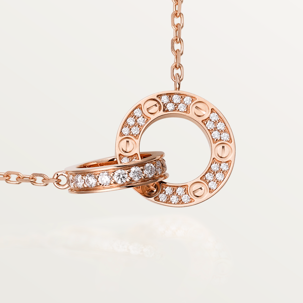 [⭐Renara]LOVE 7.6MM NECKLACE ROSE GOLD AND SILVER  FULL DIAMOND
