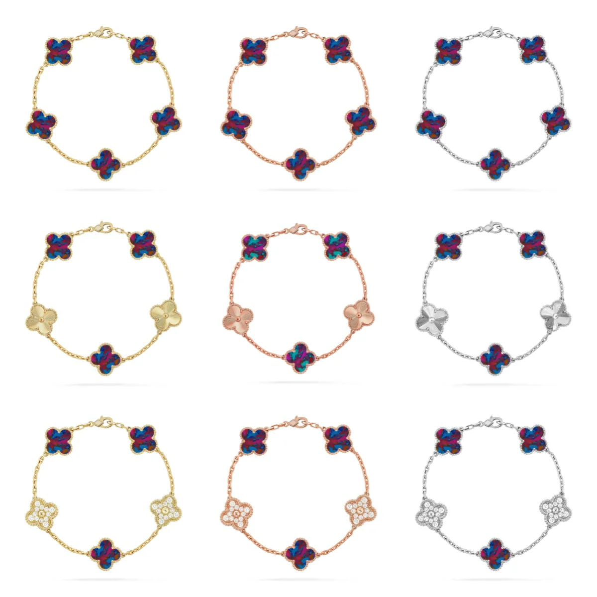 [⭐Renara]CLOVER 5 MOTIF COLOR GEMSTONES BRACELET COLLECTION