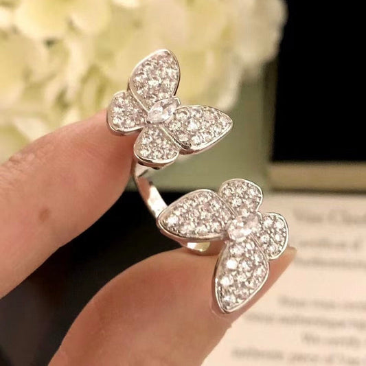[⭐Renara]TWIN SILVER BUTTERFLY DIAMOND RING