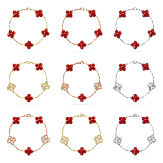 [⭐Renara]CLOVER 5 MOTIF RED PATTERN BRACELET COLLECTION