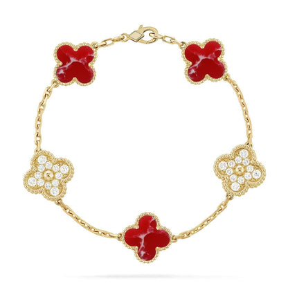 [⭐Renara]CLOVER 5 MOTIF RED PATTERN BRACELET COLLECTION