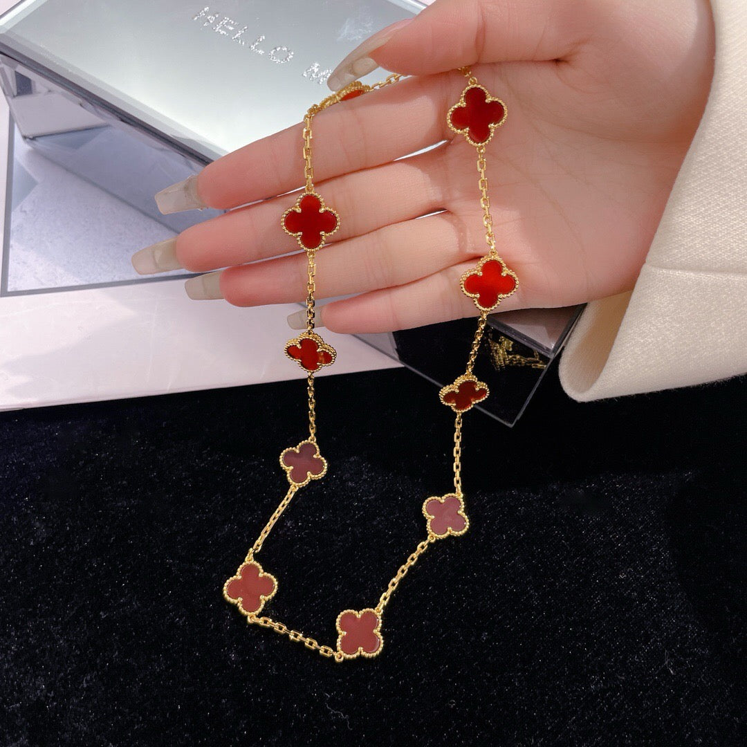 [⭐Renara]CLOVER 10 MOTIFS CARNELIAN NECKLACE