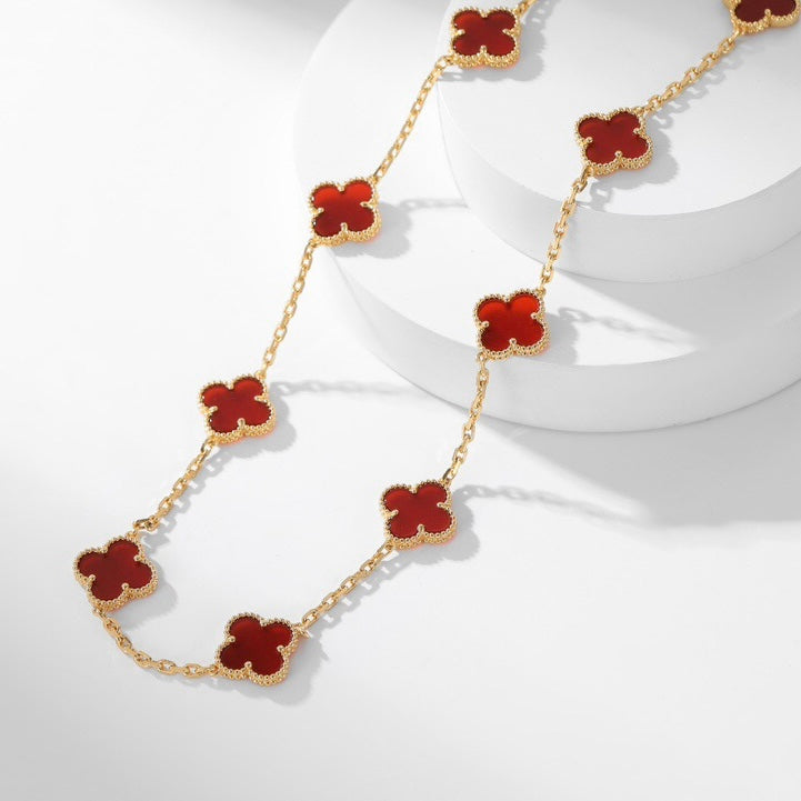 [⭐Renara]CLOVER 10 MOTIFS CARNELIAN NECKLACE