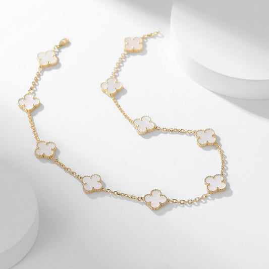 [⭐Renara]CLOVER 10 MOTIFS WHITE MOTHER OF PEARL NECKLACE