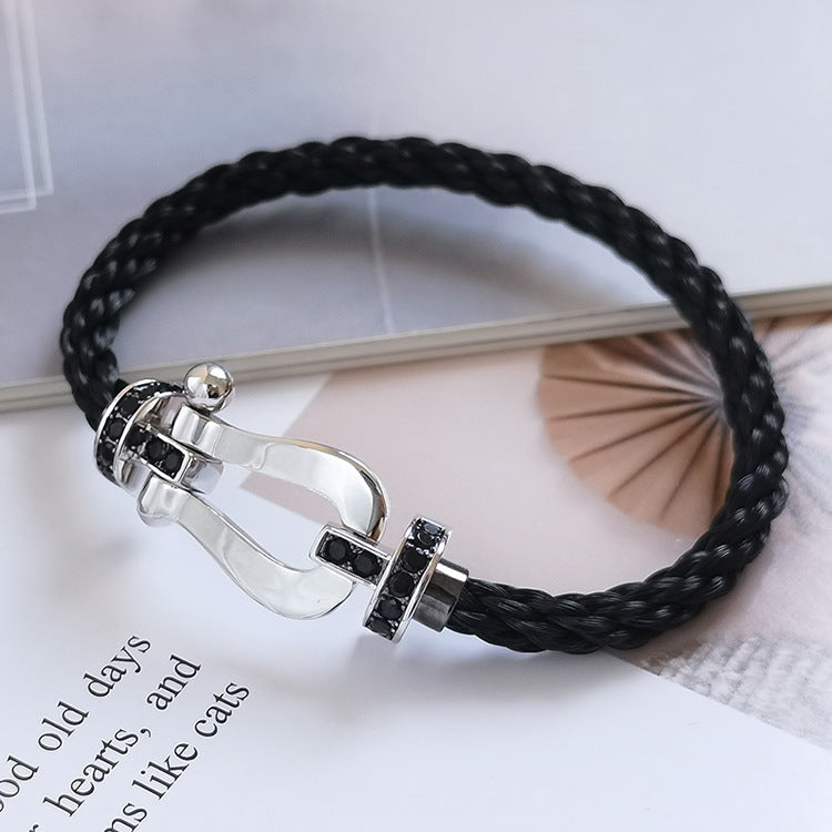 [⭐Renara]FORCE LARGE HORSESHOE BLACK DIAMOND BRACELET SILVER