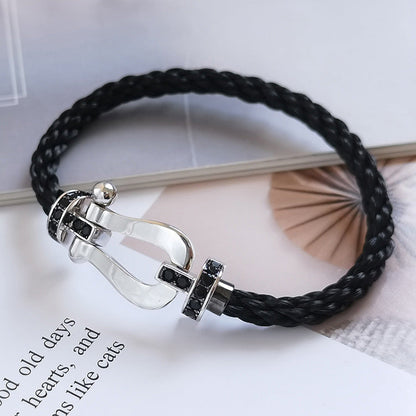 [⭐Renara]FORCE LARGE HORSESHOE BLACK DIAMOND BRACELET SILVER