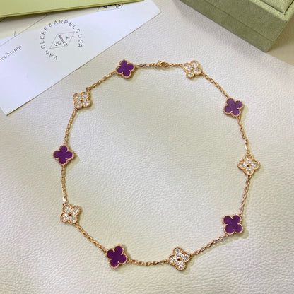 [⭐Renara Jewelry]CLOVER 10 MOTIFS  PURPLE VIOLET DIAMOND NECKLACE