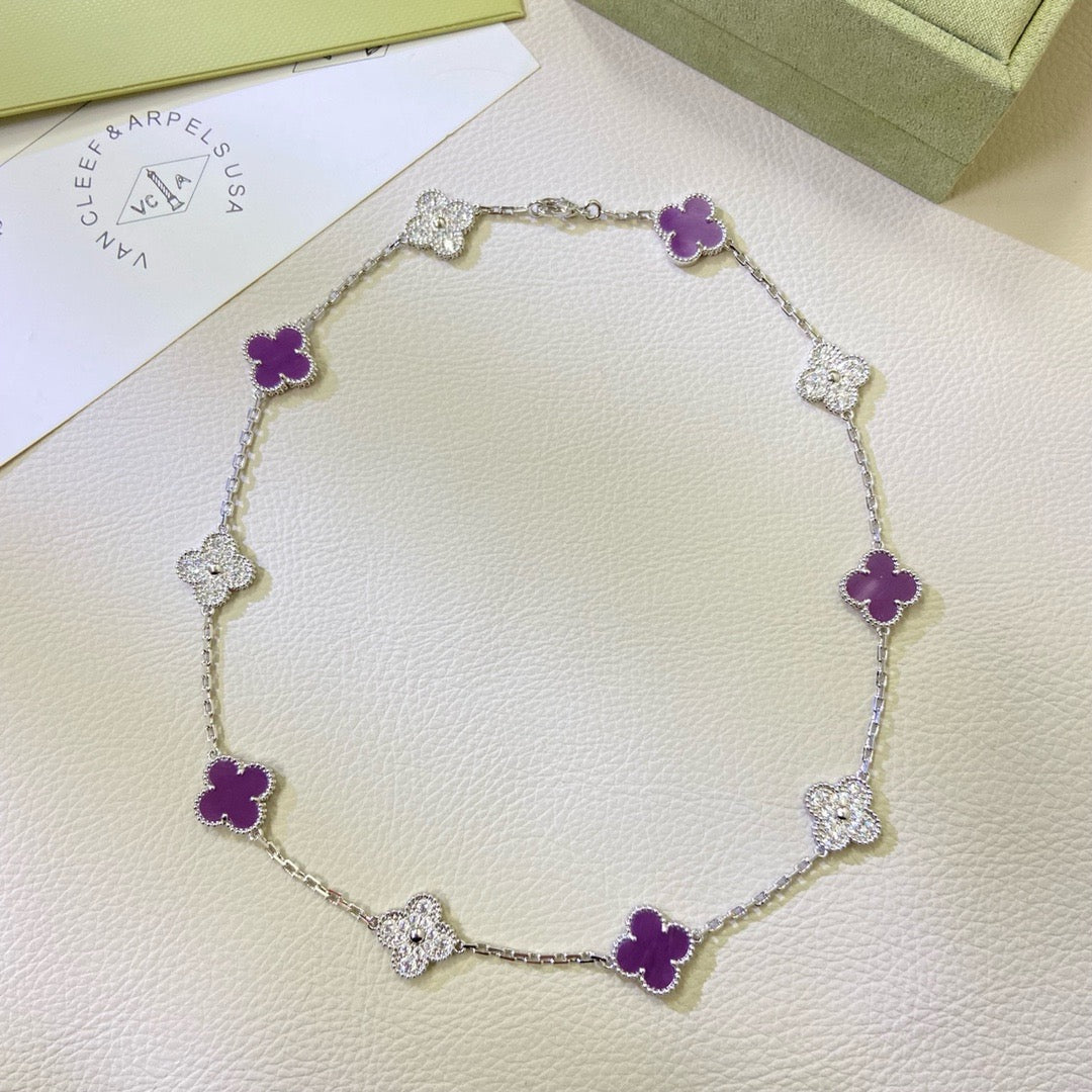 [⭐Renara Jewelry]CLOVER 10 MOTIFS  PURPLE VIOLET DIAMOND NECKLACE