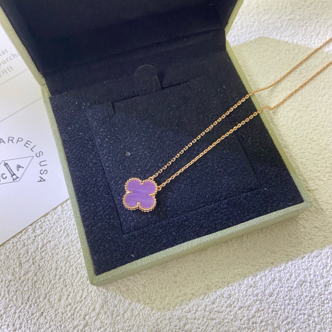 [⭐Renara Jewelry]CLOVER 15MM  PURPLE VIOLET NECKLACE