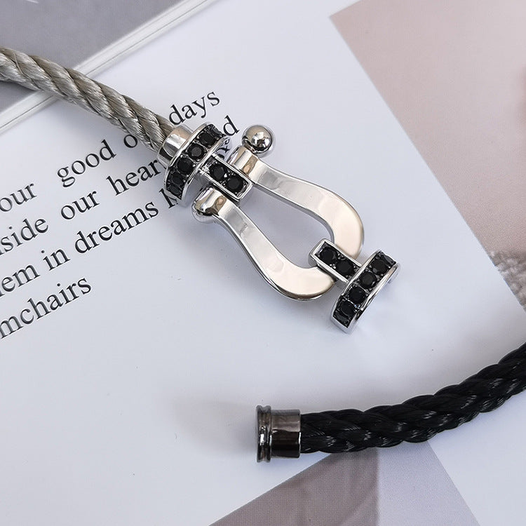 [⭐Renara]FORCE LARGE HORSESHOE BLACK DIAMOND BRACELET SILVER
