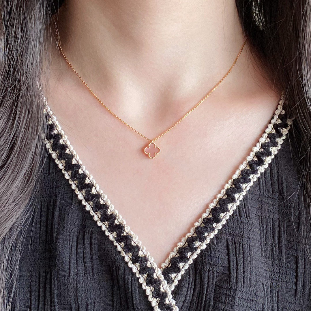 [⭐Renara]CLOVER 15MM PINK MOTHER-OF-PEARL SINGLE FLOWER NECKLACE