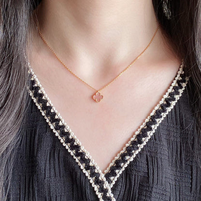 [⭐Renara]CLOVER 15MM PINK MOTHER-OF-PEARL SINGLE FLOWER NECKLACE