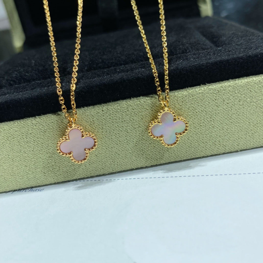[⭐Renara]CLOVER 15MM PINK MOTHER-OF-PEARL SINGLE FLOWER NECKLACE