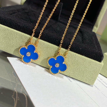 [⭐Renara]CLOVER 15MM DIAMOND AND BLUE AGATE NECKLACE
