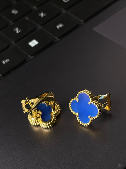 [⭐Renara] CLOVER LARGE (20mm) 1 MOTIFS BLUE MOP STUD EARRINGS