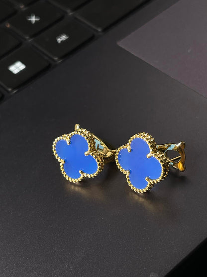 [⭐Renara] CLOVER LARGE (20mm) 1 MOTIFS BLUE MOP STUD EARRINGS